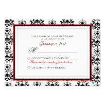 White & Black Damask Red Accent RSVP Custom Custom Invite