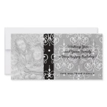 white black heart chandelier shabby damask pattern personalized photo card