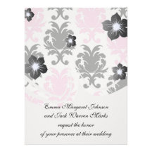 white black pink lovely bold damask announcements