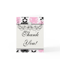 white black pink lovely bold damask greeting card