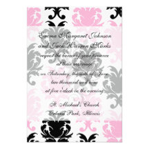 white black pink lovely bold damask custom invites