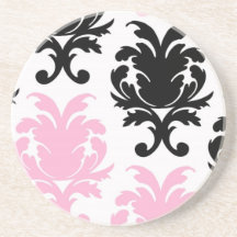white black pink lovely bold damask drink coasters