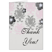 white black pink lovely bold damask greeting card