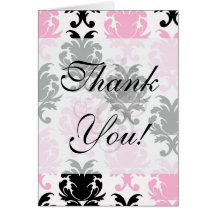 white black pink lovely bold damask greeting card