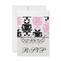 white black pink lovely bold damask personalized announcement