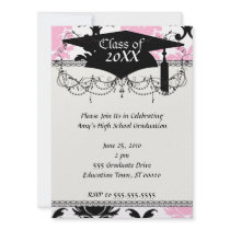 white black pink lovely bold damask custom announcements