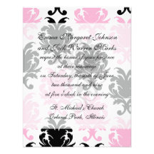 white black pink lovely bold damask personalized invite