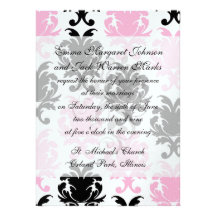 white black pink lovely bold damask custom announcement
