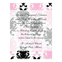 white black pink lovely bold damask custom announcements