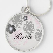 white black pink lovely bold damask key chain