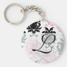 white black pink lovely bold damask keychain