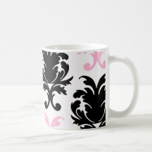 white black pink lovely bold damask mug