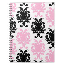 white black pink lovely bold damask spiral notebook