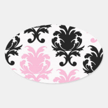 white black pink lovely bold damask oval sticker