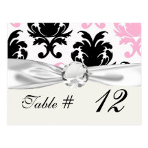 white black pink lovely bold damask post card