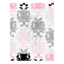 white black pink lovely bold damask postcards