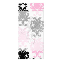 white black pink lovely bold damask rack card template