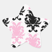 white black pink lovely bold damask star stickers