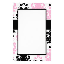 white black pink lovely bold damask stationery paper