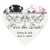 white black pink lovely bold damask heart sticker
