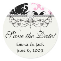 white black pink lovely bold damask round sticker