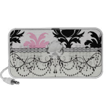 white black pink lovely bold damask travel speaker