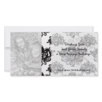white black rose romance damask custom photo card