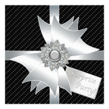 White Black Surprise Birthday Party Invite