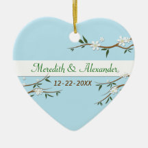 White Blossoms Heart Wedding Favour Ornament