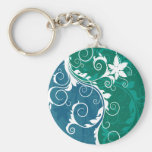 White Blue and Green Floral Grunge Keychains