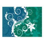 White Blue and Green Floral Grunge Post Cards