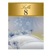 White Blue Flowers Party table Numbers 2 Post Cards