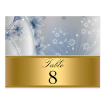 White Blue Flowers Party table Numbers Post Card
