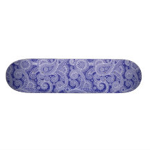 White & Blue Paisley Floral Custom Skateboard