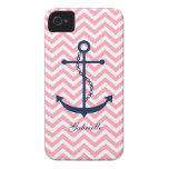 White Blue & Pink Zigzag Pattern Anchor iPhone 4 Case