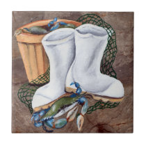White Boots and Crabs Ceramic Tiles