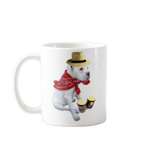 White Boxer pup with Bongos mug