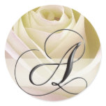 White Bridal Rose Monogram Stickers - Initial A