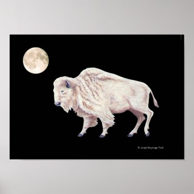 White Buffalo Full Moon Print by Linda_MN