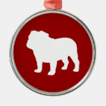White Bulldog Silhouette on Red (Customizable) Christmas Ornament