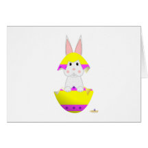 White Bunny Yellow Decorated Easter Egg Greeting Cards