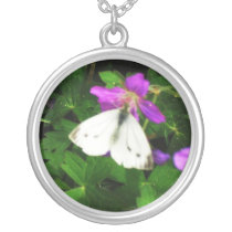 White Butterfly on Purple Flower neclace. Custom Jewelry