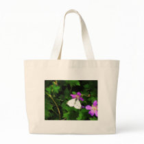 White Butterfly on Purple Flowers Tote Bags