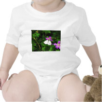 White Butterfly on Purple Flowers Bodysuits