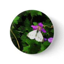 White Butterfly on Purple Flowers Buttons