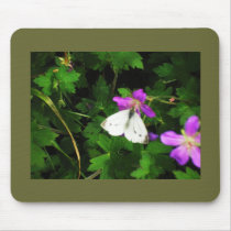 White Butterfly on Purple Flowers Mouse Mat