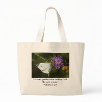 White Butterfly on Purple Wildflower Tote Bags