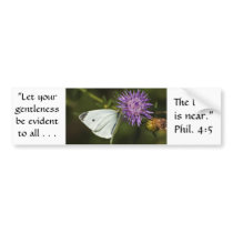 White Butterfly on Purple Wildflower Bumper Stickers