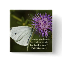 White Butterfly on Purple Wildflower Pinback Buttons