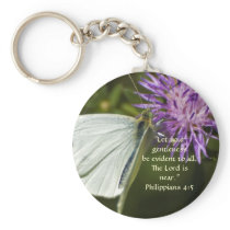 White Butterfly on Purple Wildflower Key Chains